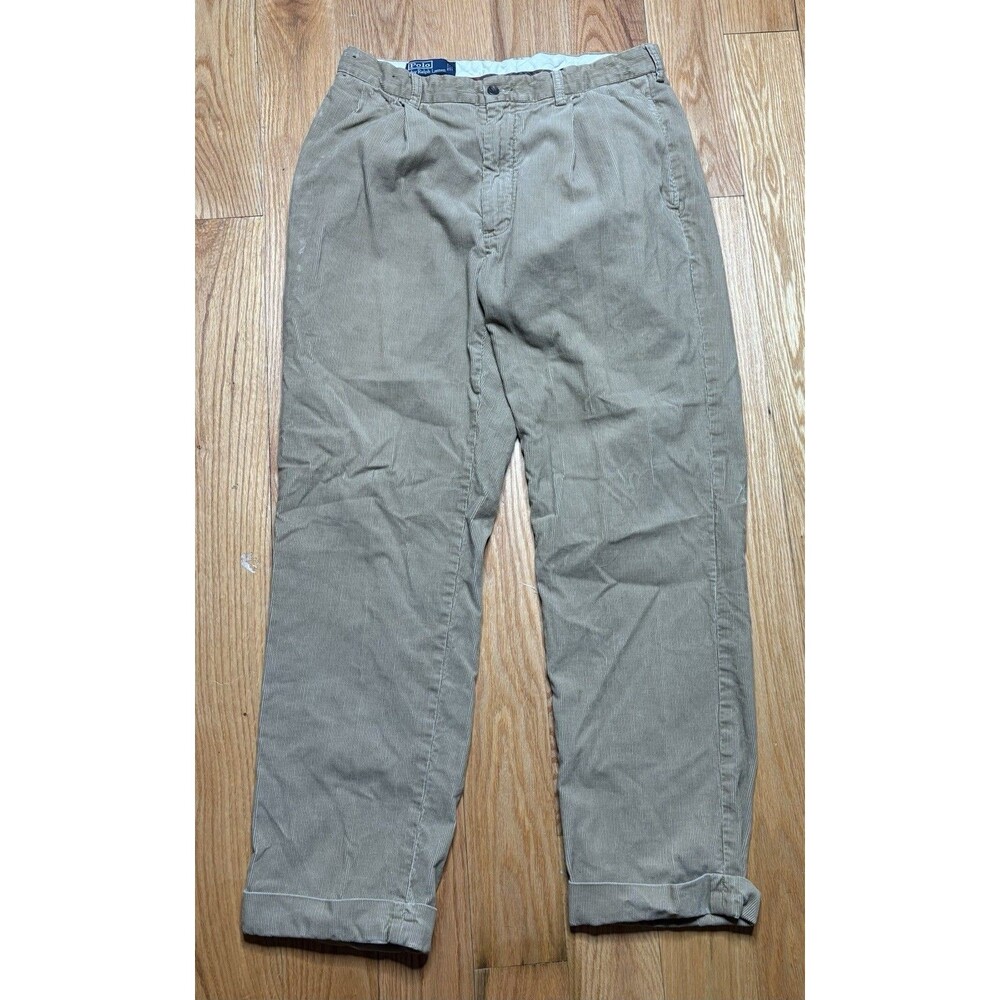 Vintage 90s Polo Ralph Lauren Corduroy Pants Hammond Pant Pleated Cuffed 34x30